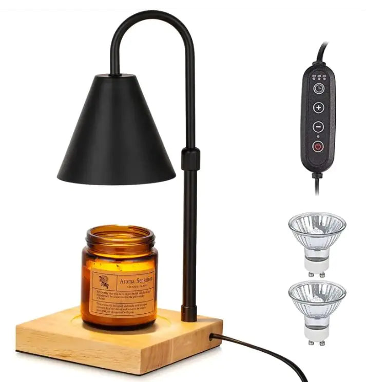 Candle Warmer Lamp With Timer Dimmer Adjustable Height, Wood Base Electric Top Down Melting Wax Melt Warmer For Jar Candles